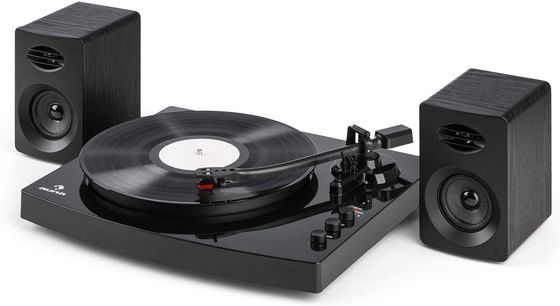 Turntable With Speakers In All Black