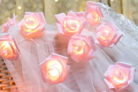 String Lights LED Roses In Pure White