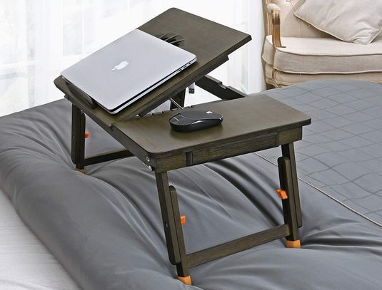 Tablet Stand Desk For Bed In Dark Wood
