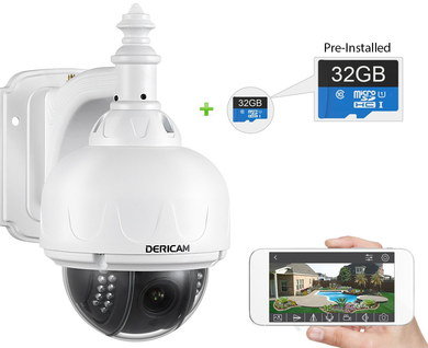 Dome Surveillance Camera In White With Blue SD Card