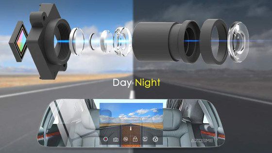 GPS Mirror Dash Cam Showing Night And Day