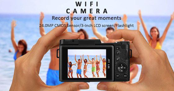 Compact Camera With WiFi With Flip Style Screen