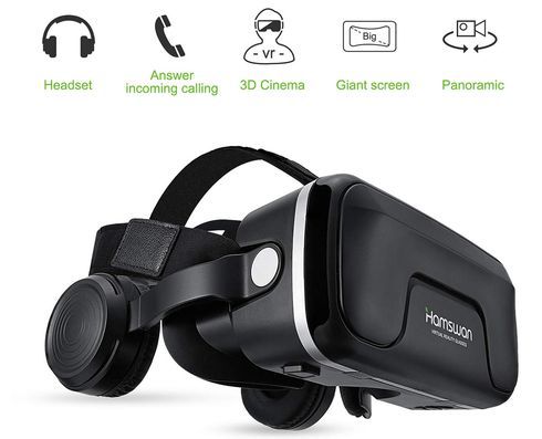 VR Headset With Black Over Ear Style Headphones