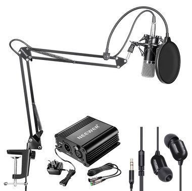Professional Microphone With Black Earbuds