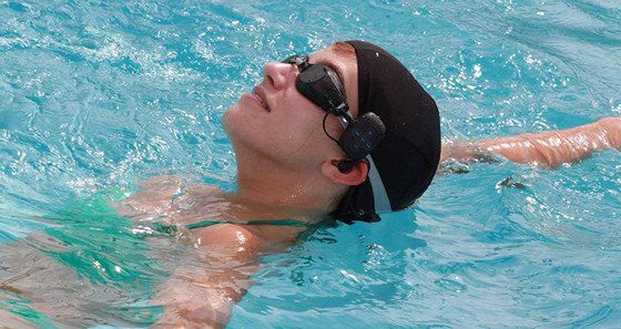 Waterproof Mp3 Player For Swimming On Womans Head