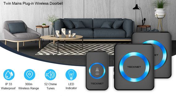 Black Wireless Doorbell Kit With Blue LED