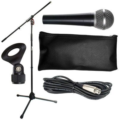 Microphone Stand Set With Long Black Cables
