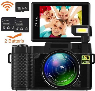 Camera With Flip Screen And Black Batteries
