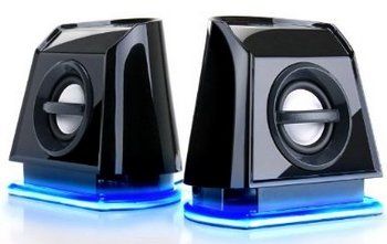 PC Speakers Showing Blue Base