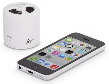 Speaker In White With iPhone Beside