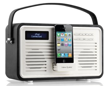 Retro DAB Radio In Black And White With Dock