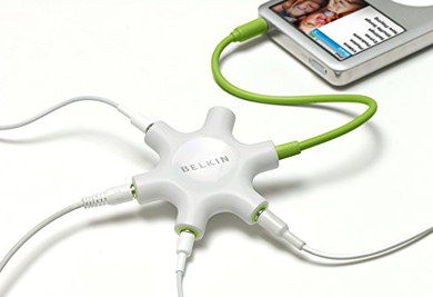 Small 5 Slot Headset Splitter Adapter With iPod Player