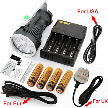 LED Flashlight 8000 LM With Yellow Batteries