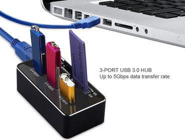 7 Slots Mini USB Card Reader Hub Linked To Laptop