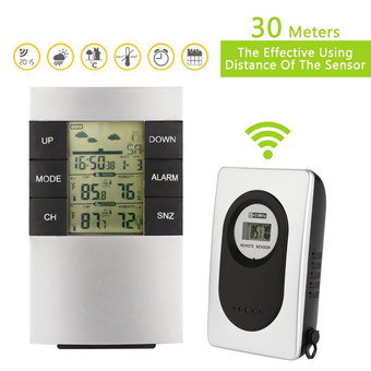 Wireless Temperature Sensor Clock In Black And Grey
