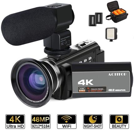 ACTITOP 4K Video Camera 4K Video Camera With Black Bag