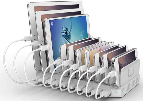 Stylish Multi Device Charging Station 10 Slot Multi Device Charging Station With Silver Base