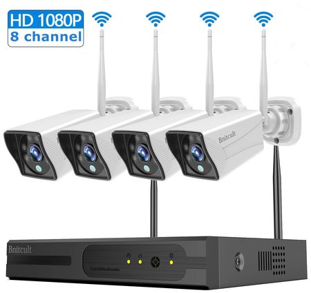 Bnitcult Wireless Outdoor CCTV White Wireless Outdoor CCTV System With 8CH