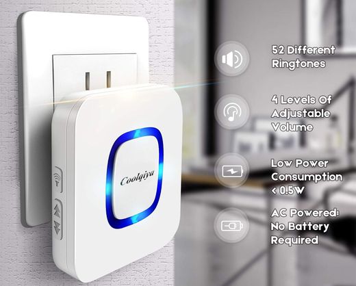 Coolqiya Wireless Door Chime Plug Wireless Door Chime Plug-In With White Receivers