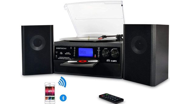 Music System With Turntable And Blue LCD