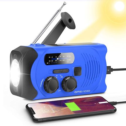 Greadio Wind-Up Torch Charger Radio Charger Radio Power Bank With Blue Speaker