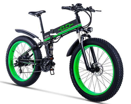 Folding E Mountain Bike With Green Rims