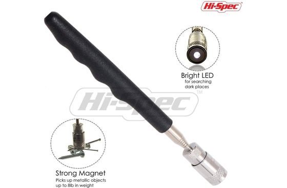 Hi-Spec Magnetic Pick Up Tool Magnetic Pick Up Tools In Steel Finish