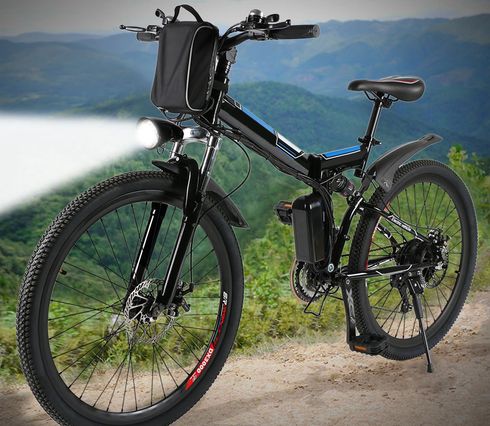 Electric Fold-Up Mountain Bike With Black Frame