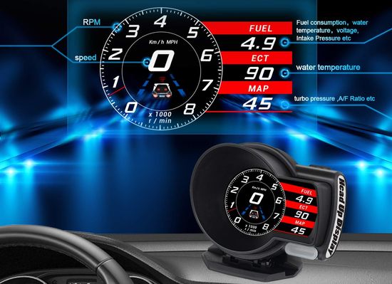 OBD2 Head Up Display In Black With Red Screen