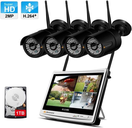 Jennov 4CH CCTV IP Camera Kit CCTV IP Camera System In Black With Monitor