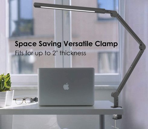 Swing Arm Dimmable Desk Lamp Clamped To Table