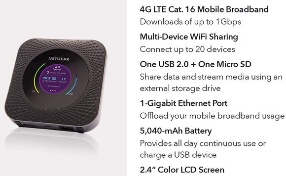 NETGEAR Nighthawk 4G Router MiFi 4G Router MiFi WiFi Hotspot In Black