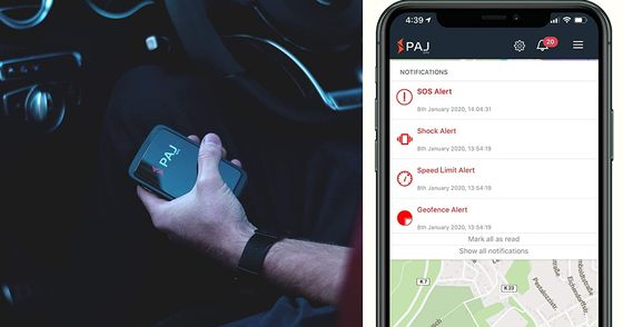 PAJ GPS Car Tracker Device Black Car Tracker In Man's Hand