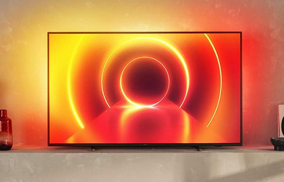 Philips 50-Inch TV Ambilight Large 50-Inch TV On Living Room Stand