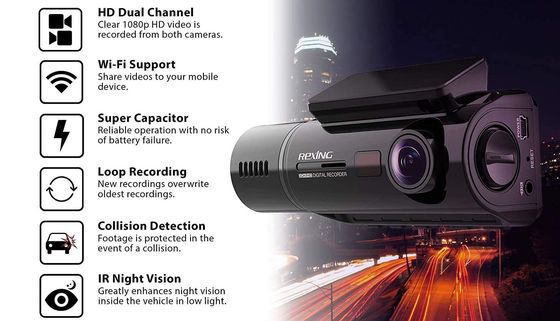 Rexing Dual Dash Cam With WiFi Dual Dash Cam With Black Housing