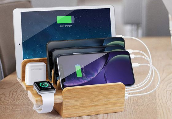 Sendowtek Phone Charging Station Apple Watch Charging Station Apple Watch Holder In Wood Finish