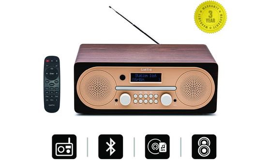 Smith DAB Radio With Bluetooth DAB Radio Bluetooth CD Player In Wooden Case