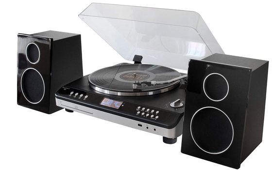 HiFi System With Turntable And Black Speakers