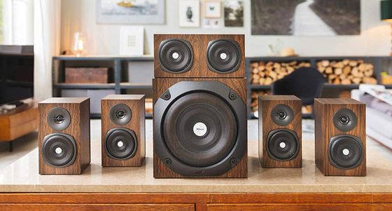 5.1 Surround Speakers In Brown On Desk