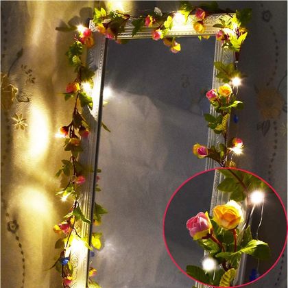 Yaeer Rose Flower LED String Lights LED String Lights Draped Over Mirror