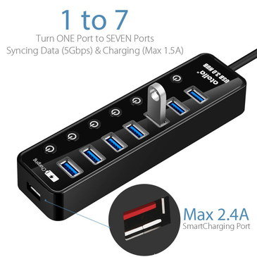 Swift Boosting USB Charging Hub 7 Slot USB Charging Hub In Black Plastic
