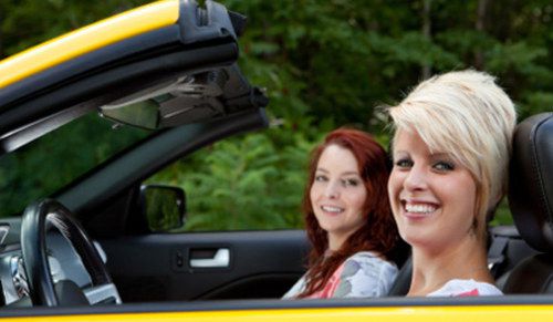 Blonde Woman Driver Girl In Yellow Car