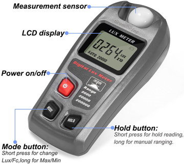Fast Calculation LCD Cheap Light Meter Cheap Light Meter In Grey With Red Power Button
