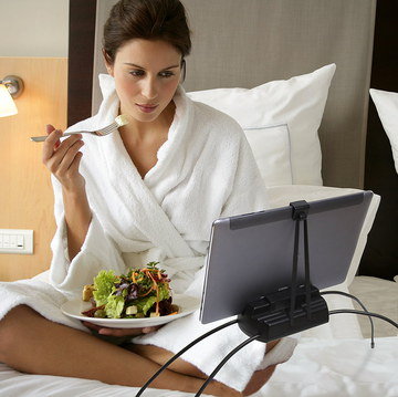 Tablet Holder For Bed Time In Black Used By Woman