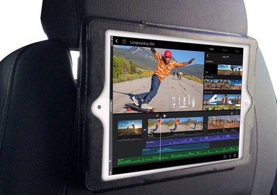 Hands-Free iPad Holder For Headrest iPad Holder For Car Headrest On Black Leather Seat