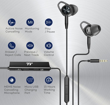 ANC Earphones With Black Inline Volume Control