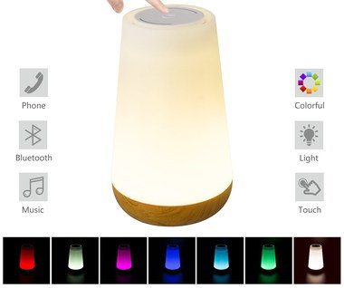 Hands-Free LED Speaker Light Speaker Light With Wooden Bottom