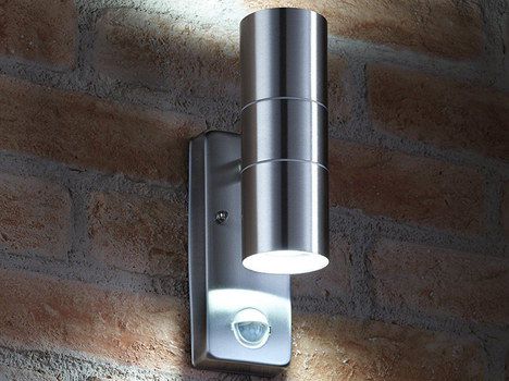 Polished Steel PIR Porch Light On Wall