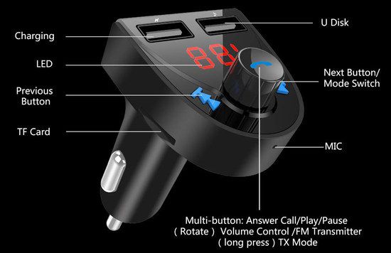 BluFree FM Transmitter For Car FM Transmitter For Car With Red LED Numbers
