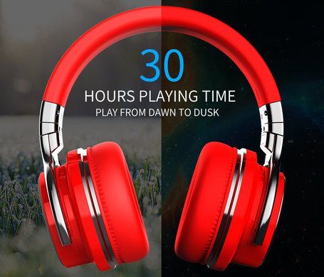 Wireless Headphones With Mic In Red And Polished Steel